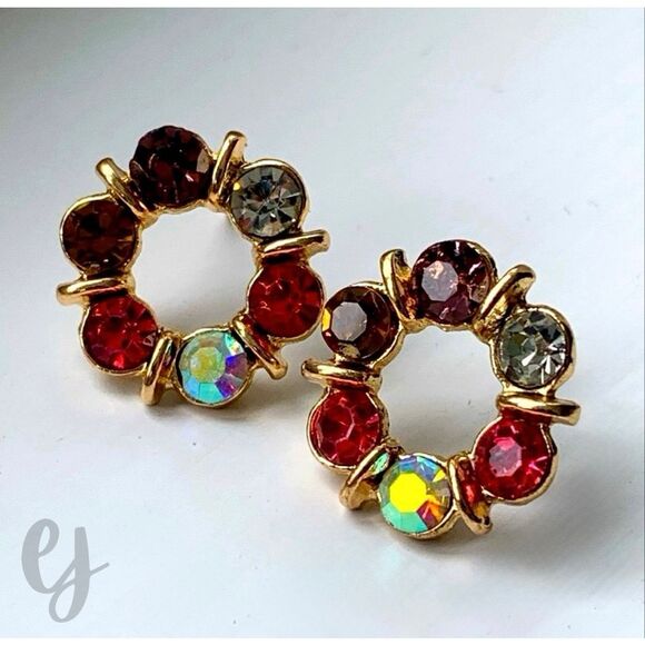 Jubilee Bejeweled Stud Earrings with Faux Topaz Amethyst & Aurora Borealis - Picture 8 of 8